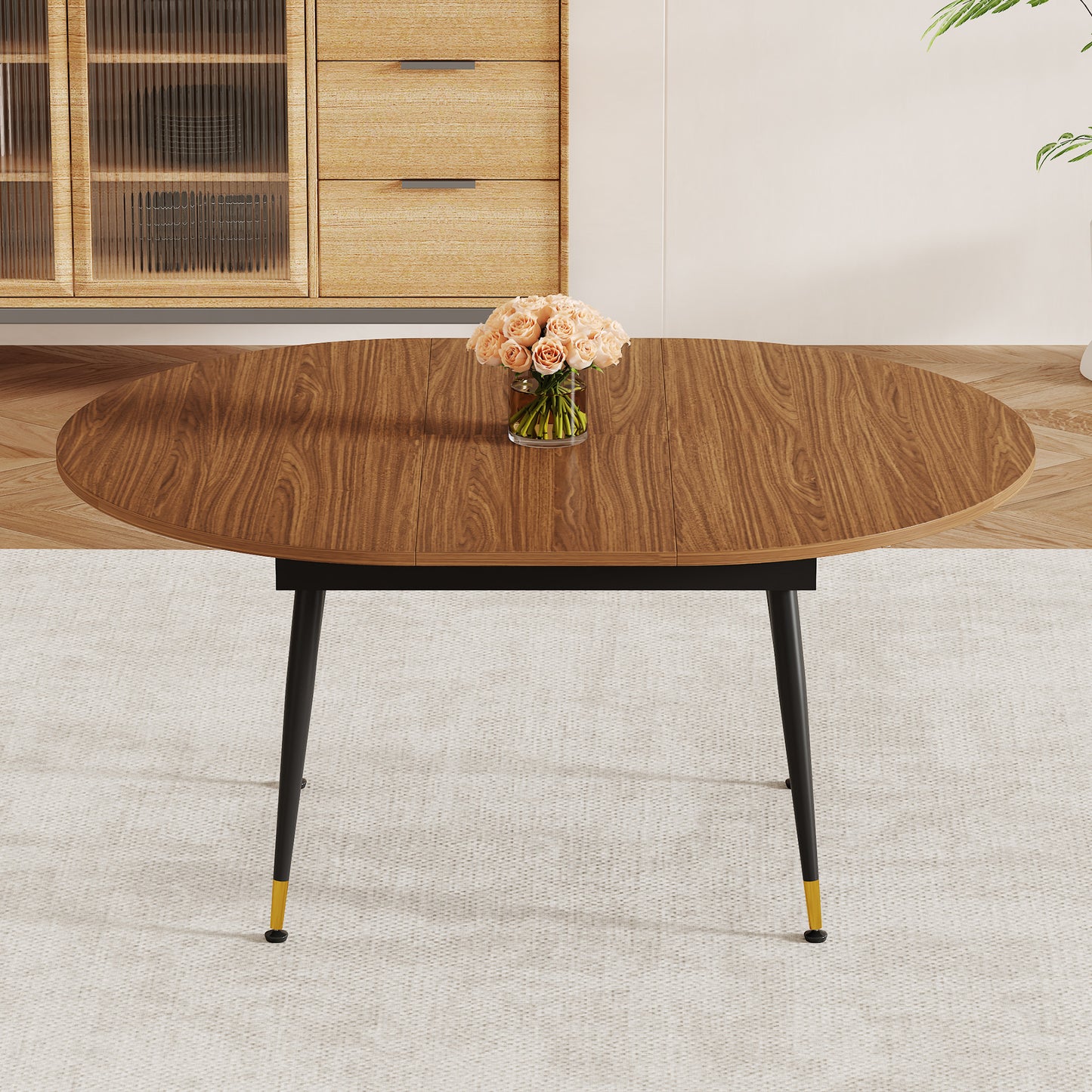 Walnut Oval Extendable Dining Table - Modern MDF Design