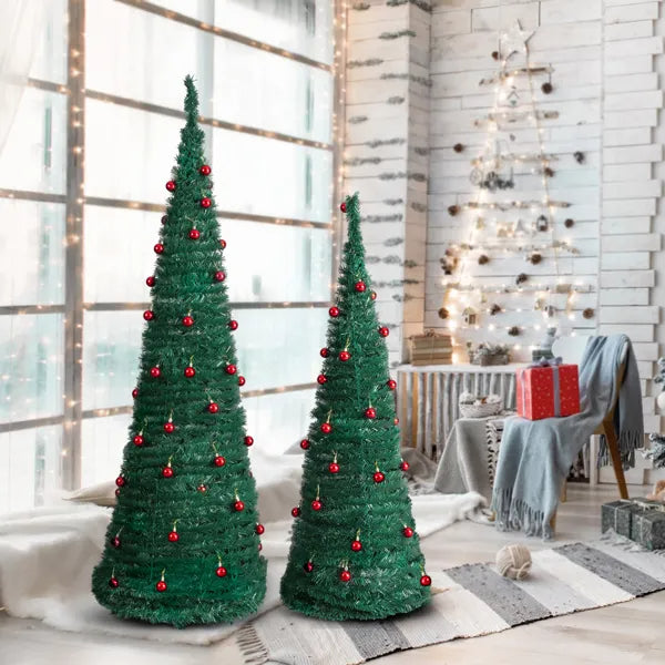 2-Pack Artificial Christmas Trees with Red Ball Ornaments - 6FT & 5FT