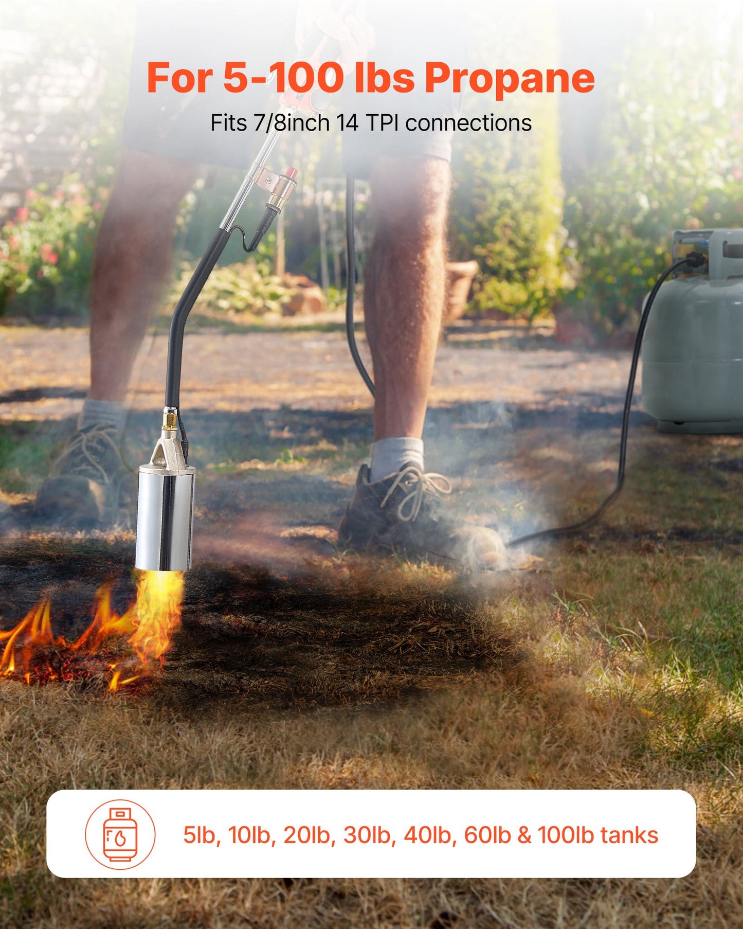 Propane Weed Torch Burner 1.8 Million BTU with 10 Ft Hose - Portable Garden Tool