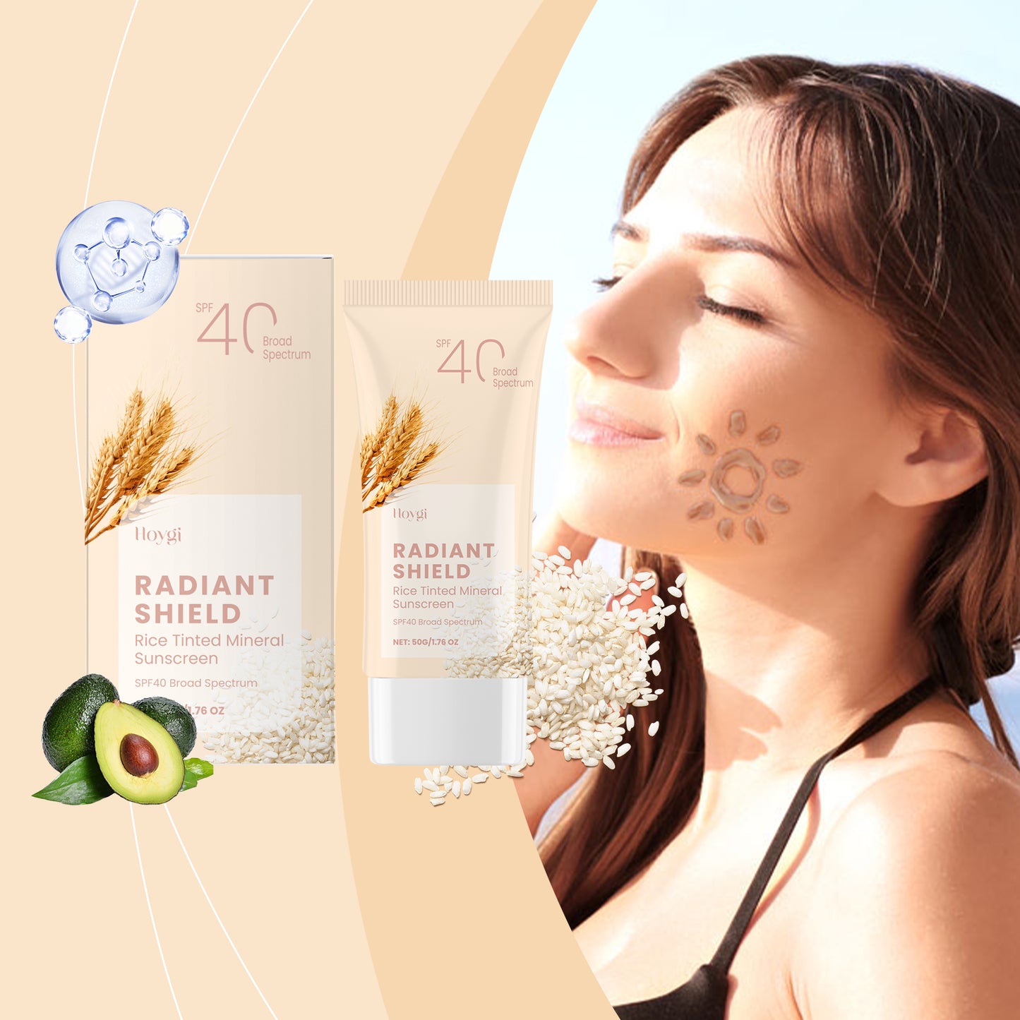 Gentle Facial Sunscreen & Moisturizing Cream - Rice Extract & Avocado Oil