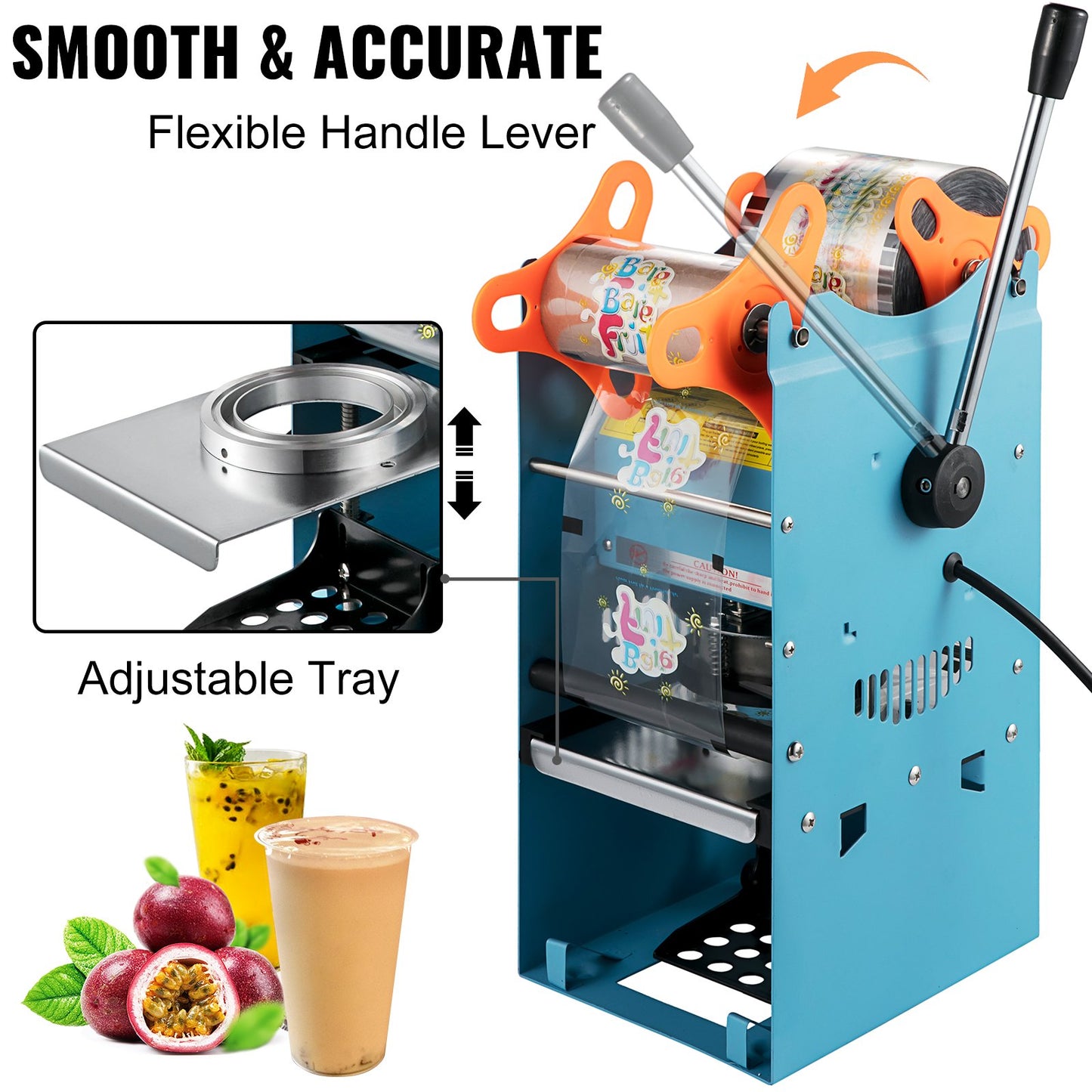 Manual Boba Tea Cup Sealer Machine 90/95mm Blue Sealing Tool for Bubble Milk Tea