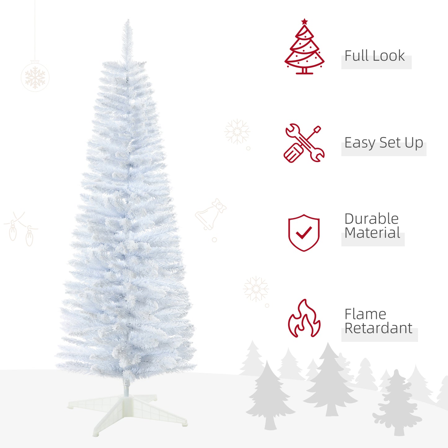 Snow Flocked Artificial Christmas Tree - Pencil Shape, White