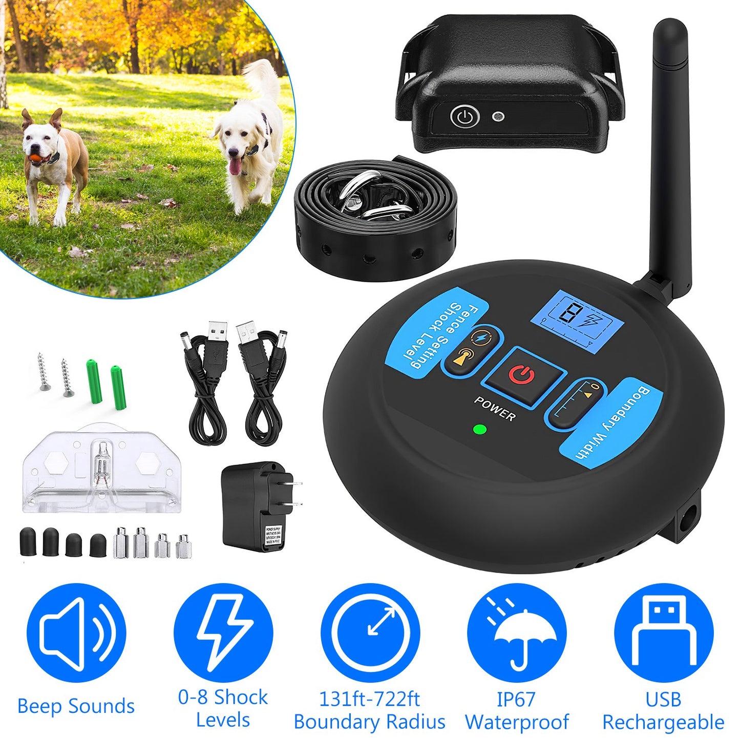 Wireless Dog Fence System with Shock Collar for Small to Large Dogs