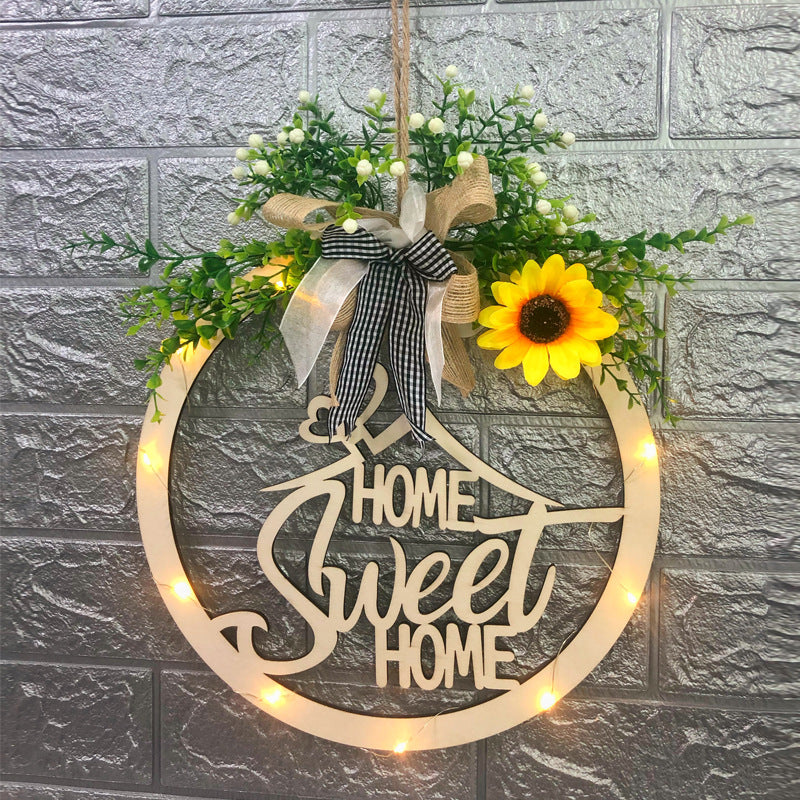Wooden Letter Door Decor with Linen Bowknot - Green