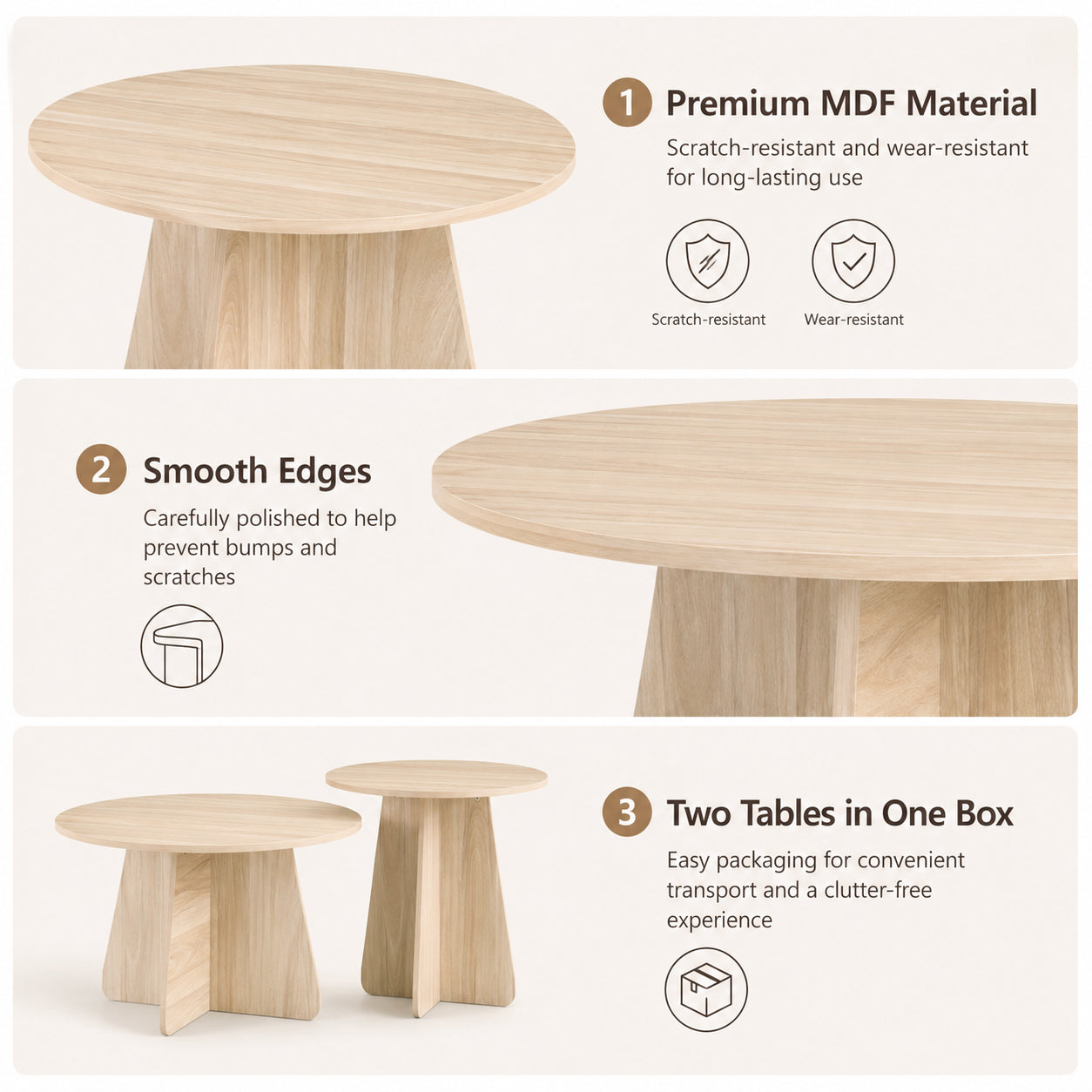 Retro Nesting Coffee Table Set - Walnut & Natural Wood