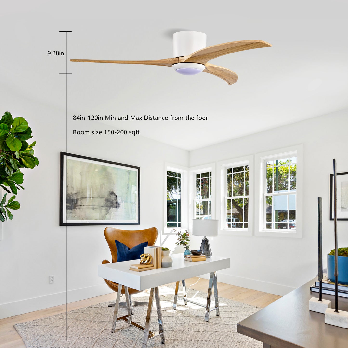 52" Solid Wood Ceiling Fan with Light & Remote Control - Matte White Natural