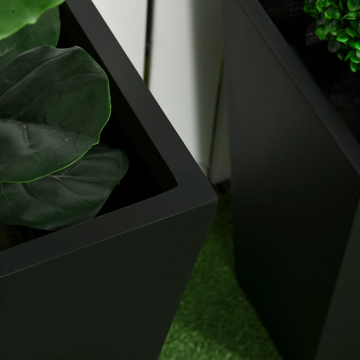 Large Outdoor Flower Planters Set of 2 - Stackable, Drainage Holes, Black