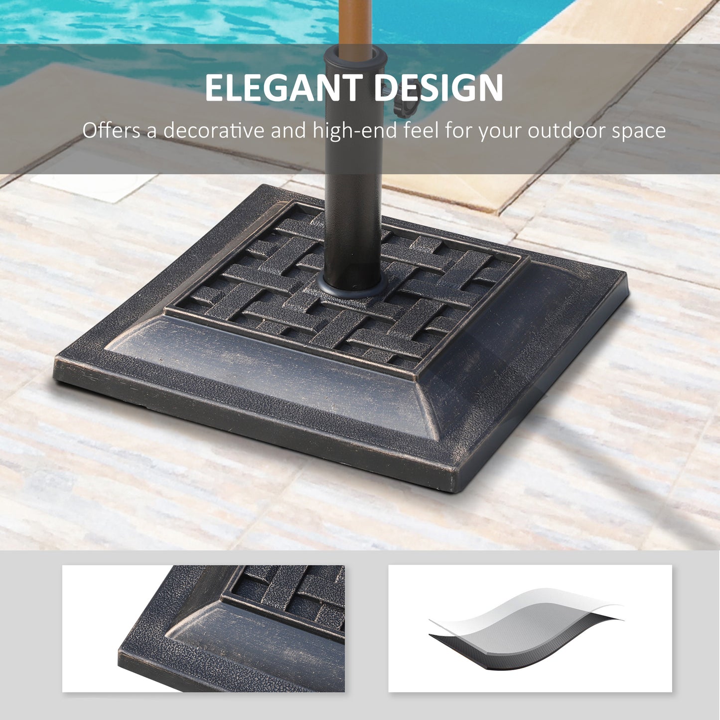 20 lbs Patio Umbrella Base Stand - Decorative Bronze Resin, Easy Setup
