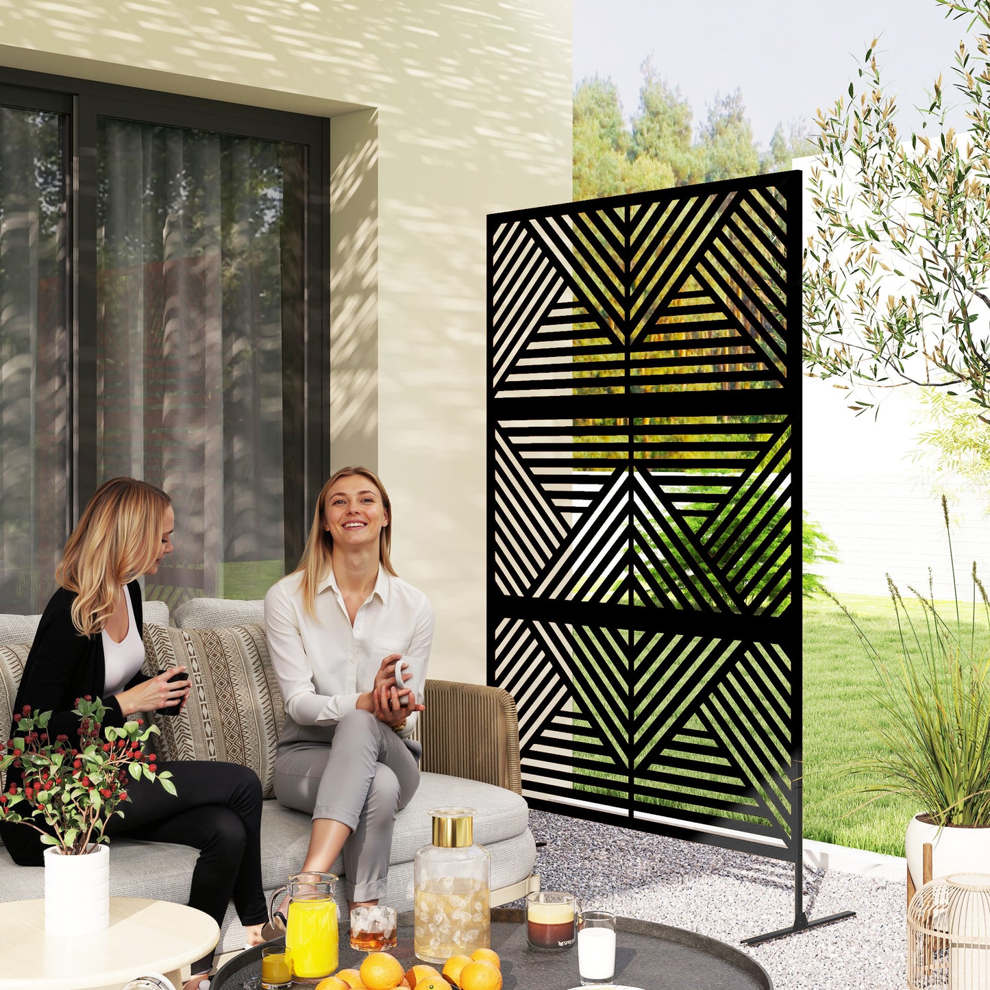 Outdoor Privacy Screen with Trellis - Rhombus Black