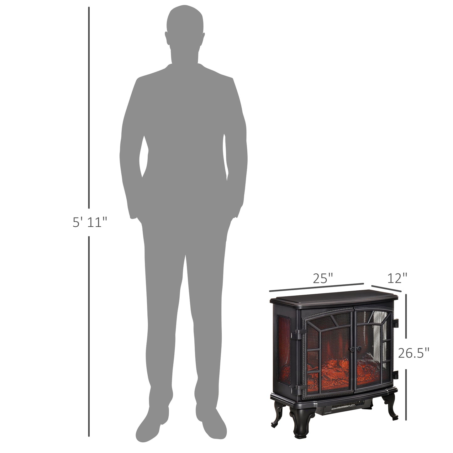 27-Inch Electric Fireplace Heater with Remote & Adjustable Brightness