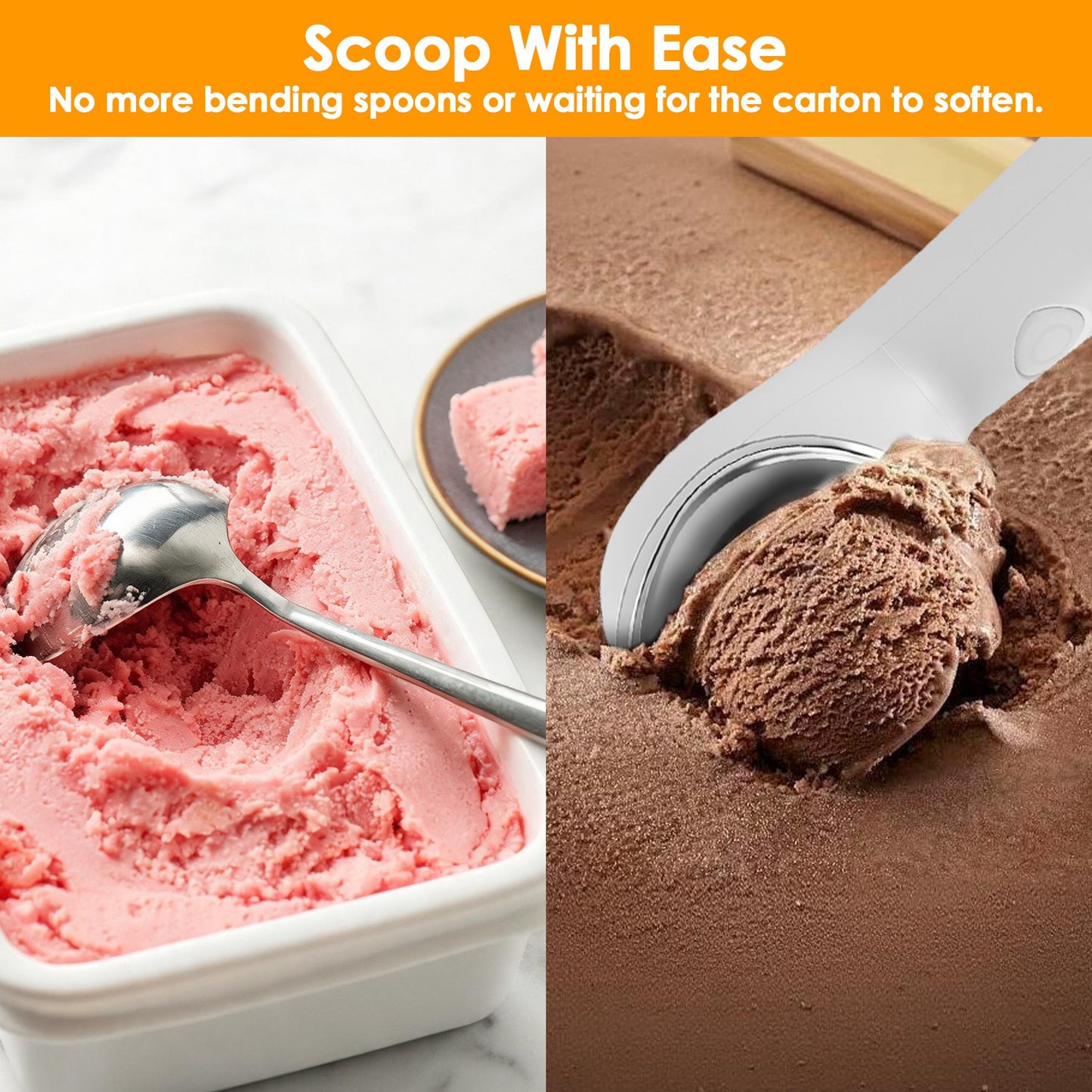Electric Heated Ice Cream Scoop - Rechargeable & Waterproof