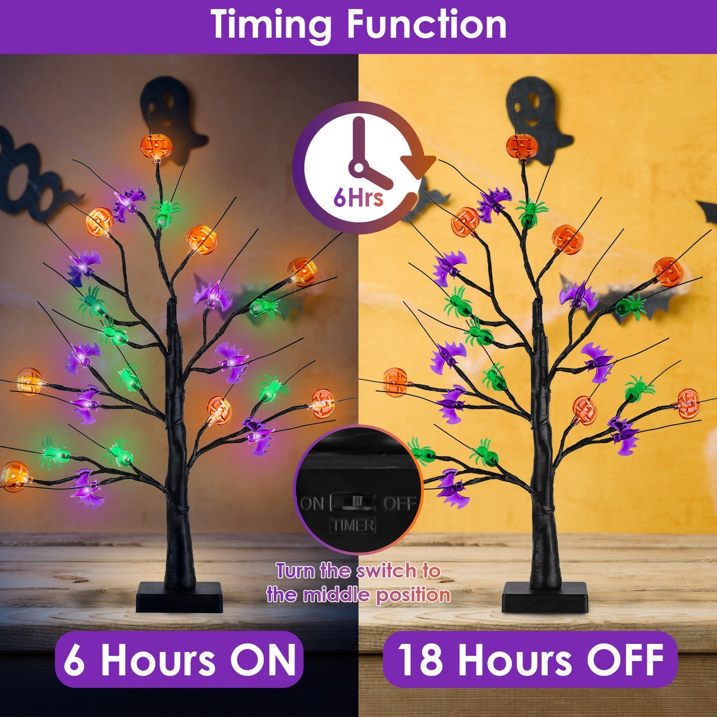 Lighted Halloween Trees - 2 Pack 1.97ft Adjustable Twigs with Timer