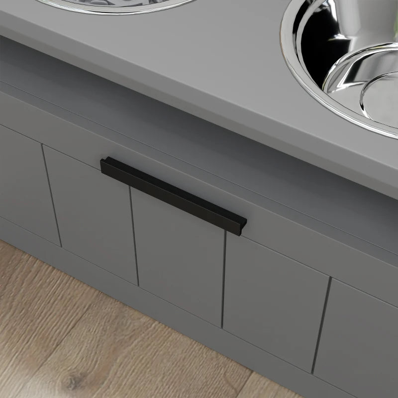 Large Elevated Dog Bowls Stand with 2 Stainless Steel Bowls, Storage Drawer & Slow Feeder Mat