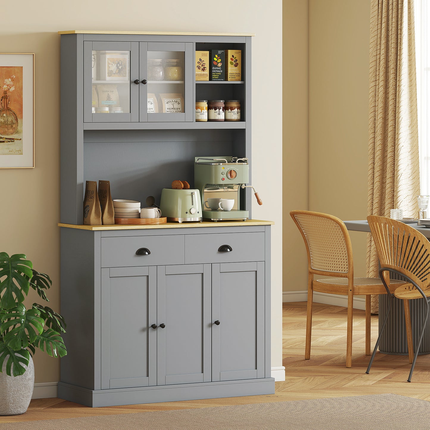 71" Tall Freestanding Kitchen Cabinet with Adjustable Shelves - Gray