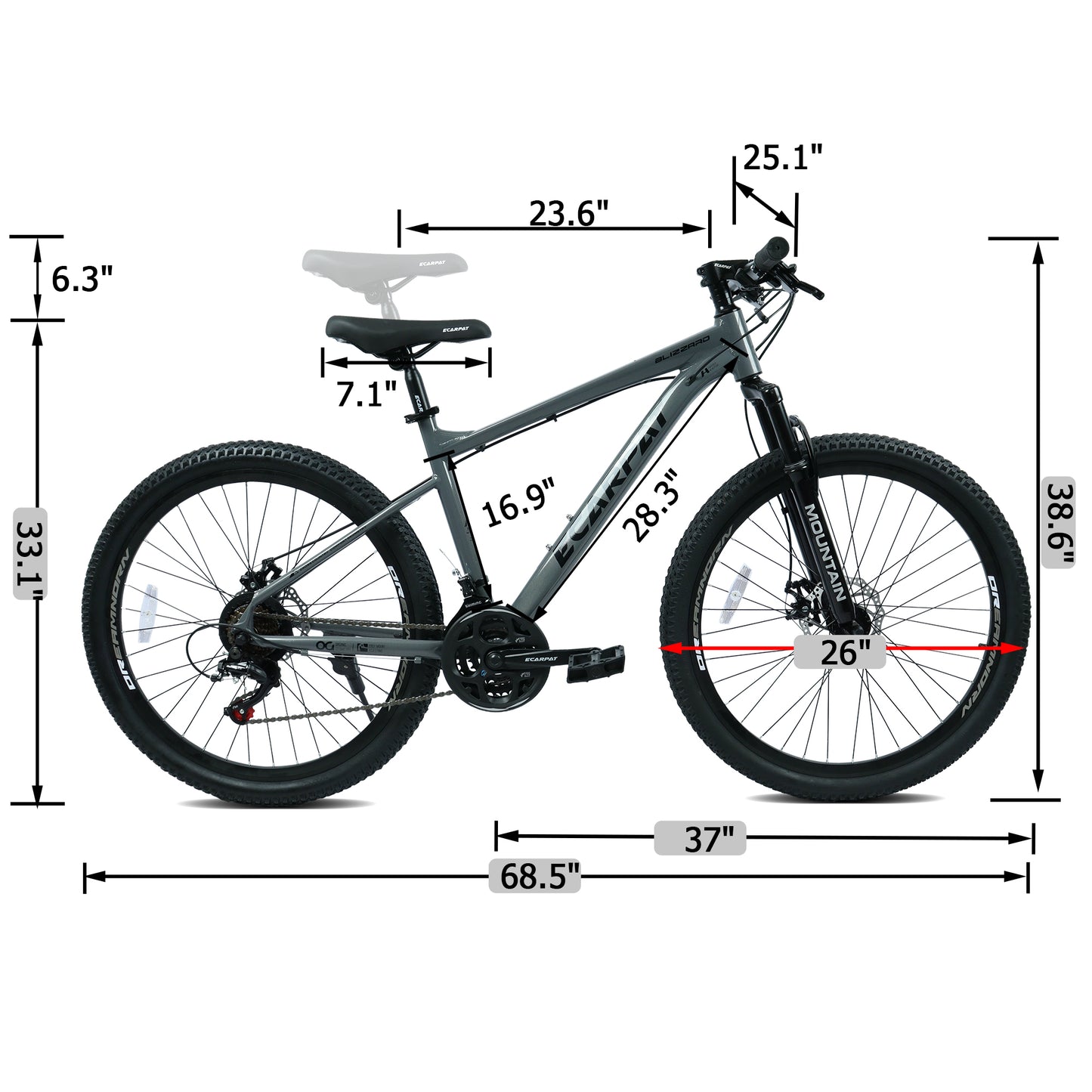 26-Inch All-Terrain Mountain Bike with Disc Brakes & 21-Speed Gear
