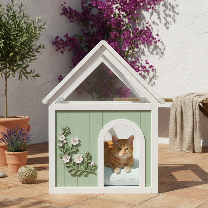Indoor Cat House with Acrylic Roof — Wooden Pet Shelter for Small Cats & Dogs