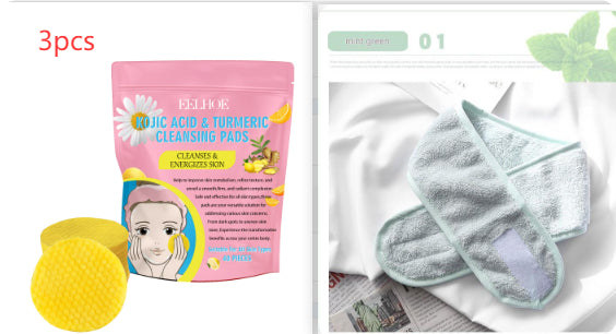 Kojic Acid Turmeric Facial Cleansing Pads Set for Skin Brightening & Acne Care
