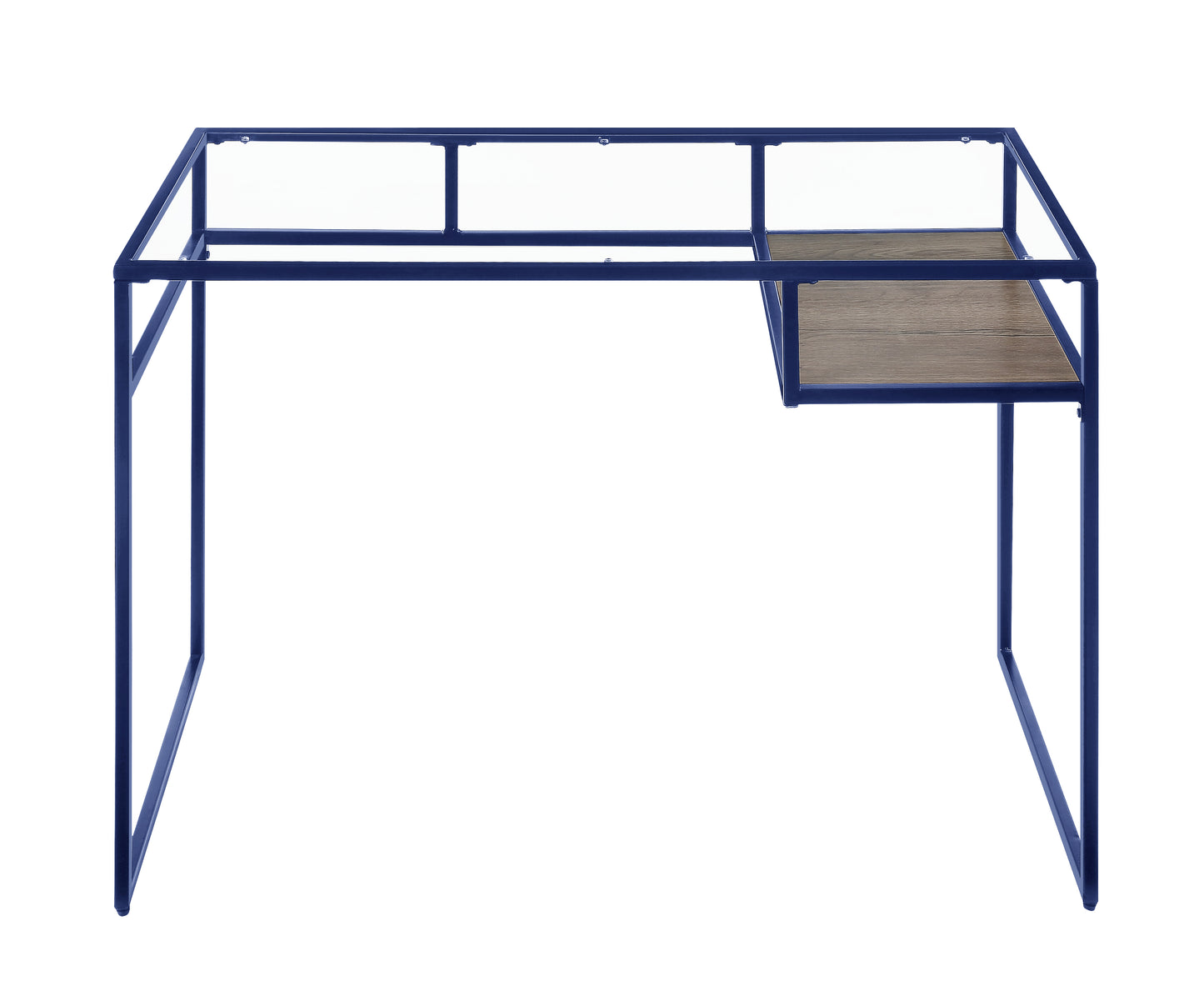 Modern Blue Glass Top Writing Desk with Metal Frame