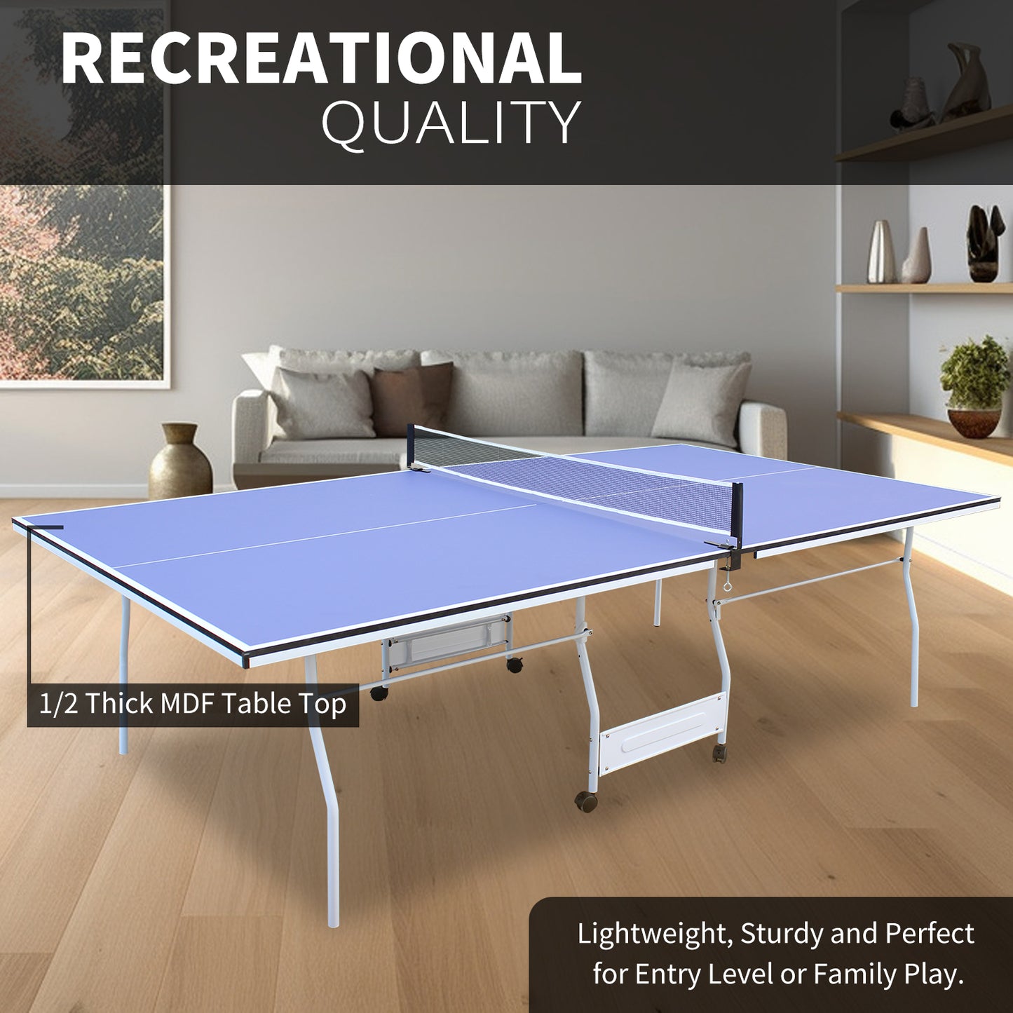 9ft Mid-Size Foldable Ping Pong Table Set - Blue with Paddles & Balls