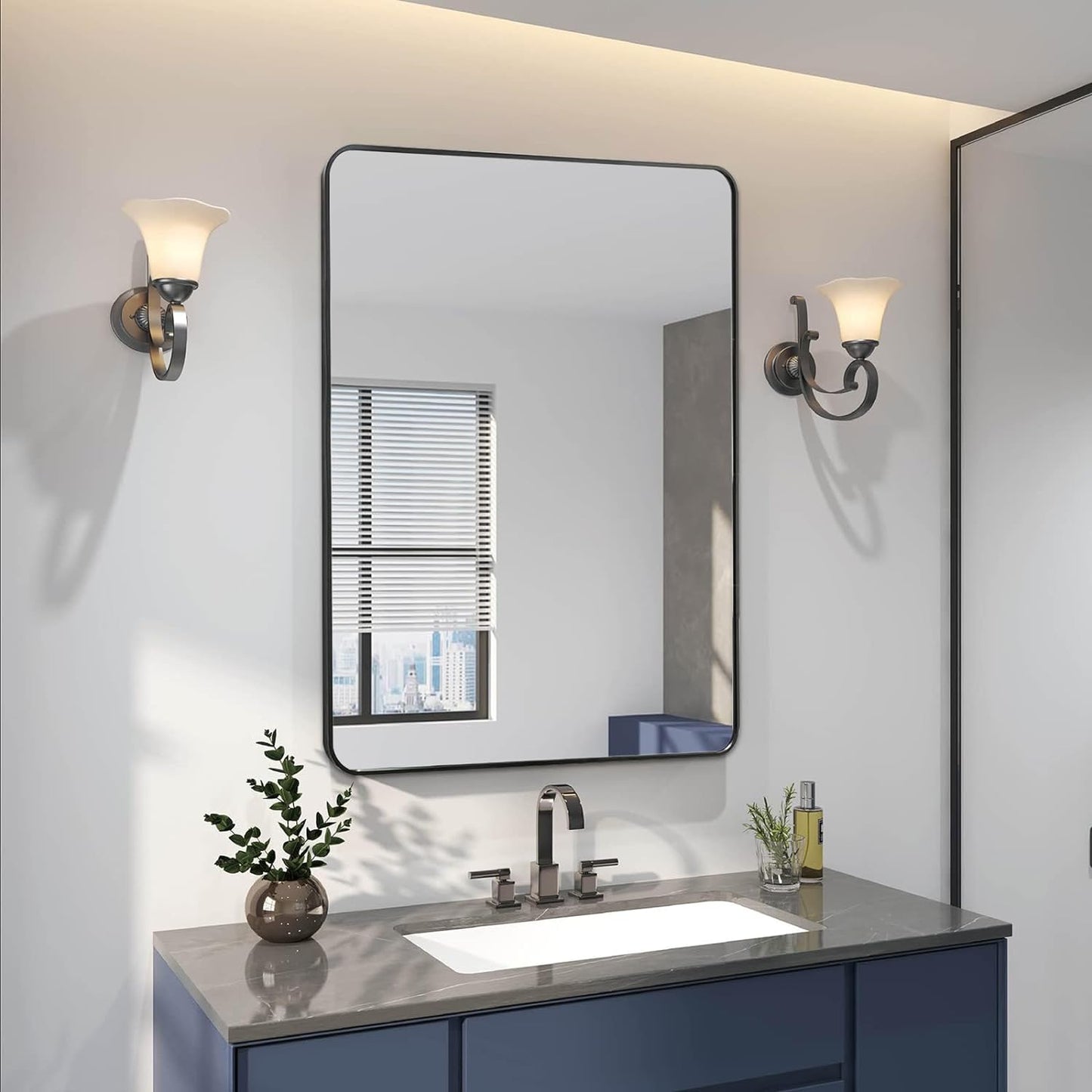 24x32 Inch Black Metal Framed Rectangular Wall Mirror