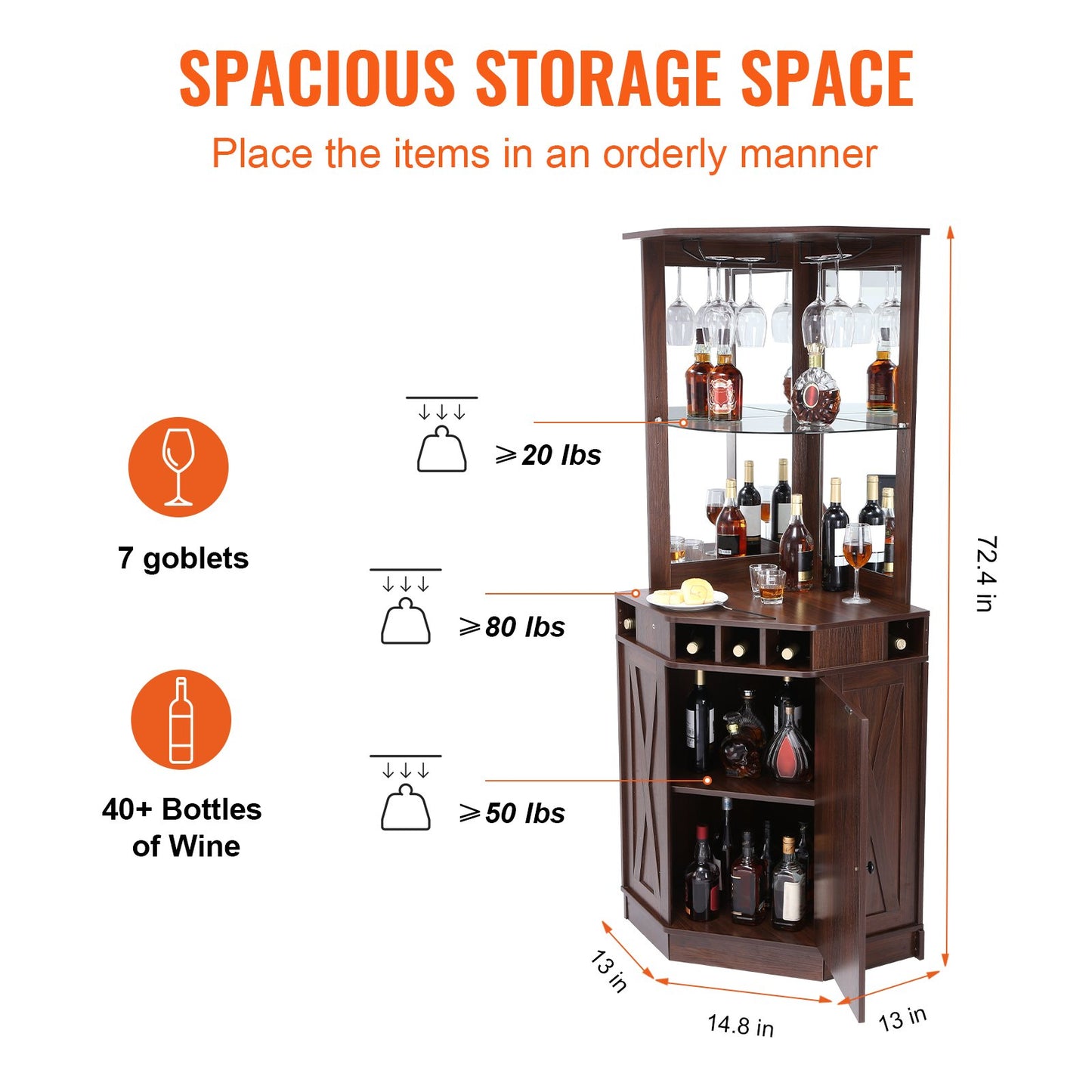 Corner Bar Cabinet with Wine Glass Holder - Black Walnut
