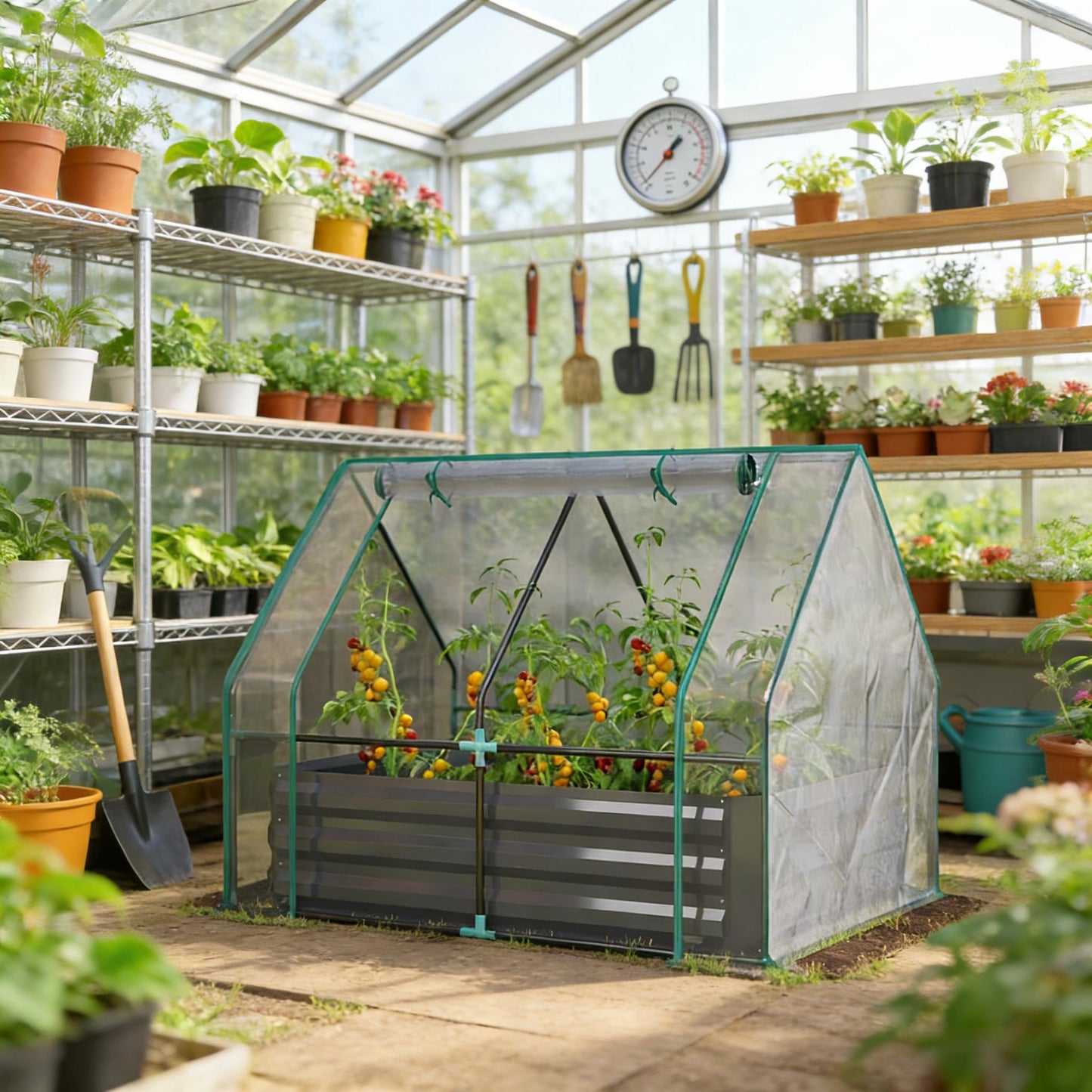 2-in-1 Raised Planter Greenhouse with Galvanized Steel Frame