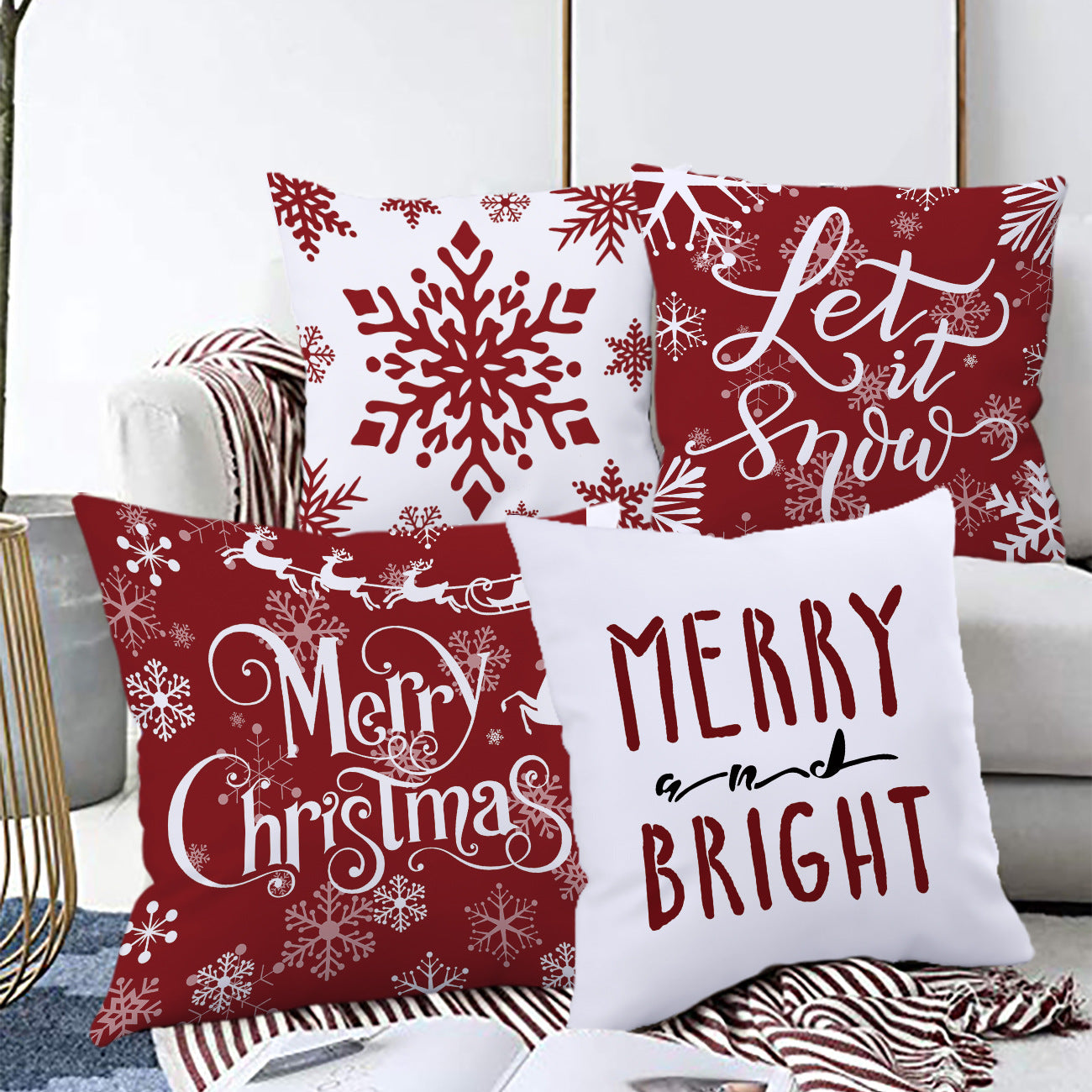 Holiday Cartoon Santa Claus Elk Pillow Cover 45x45cm Sofa Cushion Decor