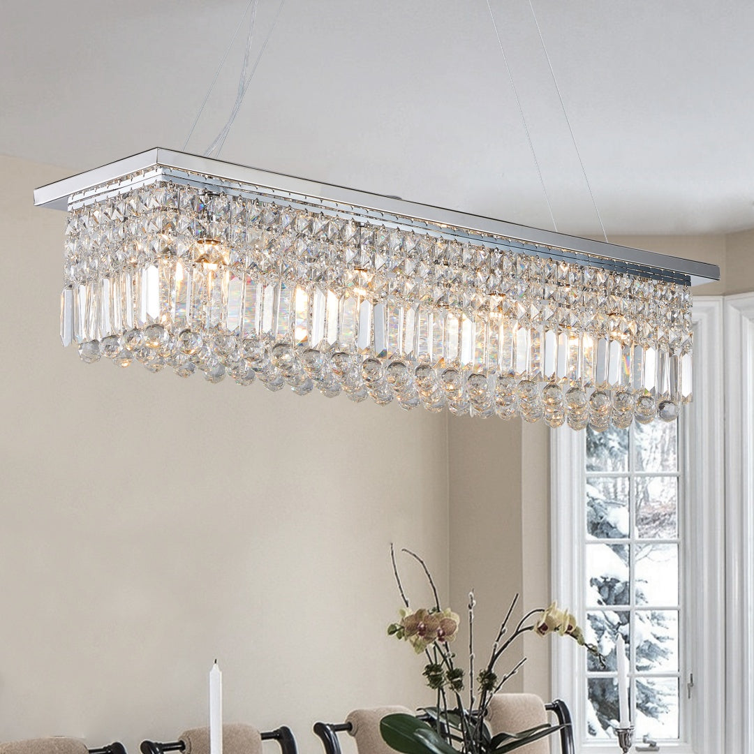 Modern Raindrop Crystal Chandelier - 8-Light Rectangle Pendant