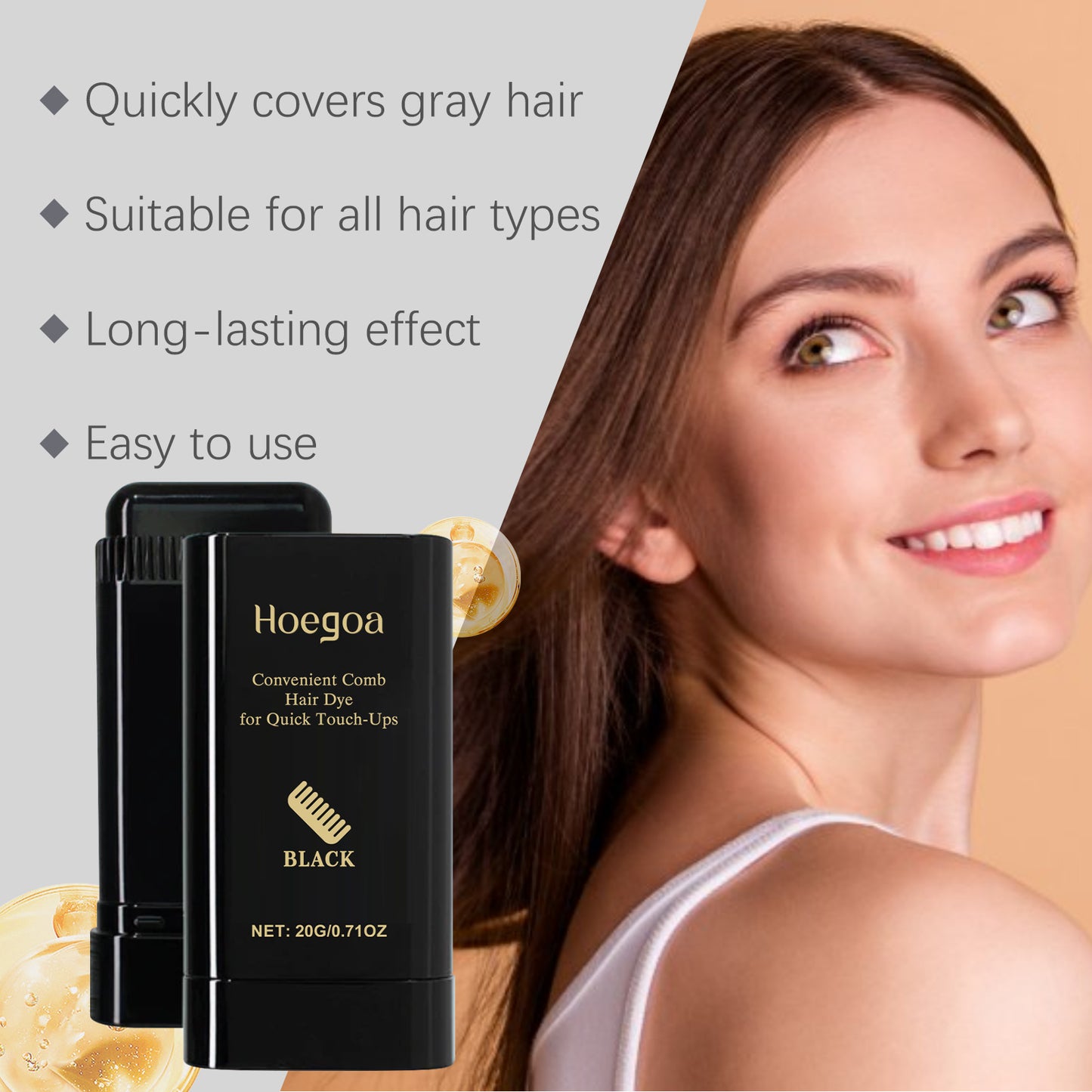 Temporary Gray Hair Root Touch Up Stick - Natural Coverage Color Pen