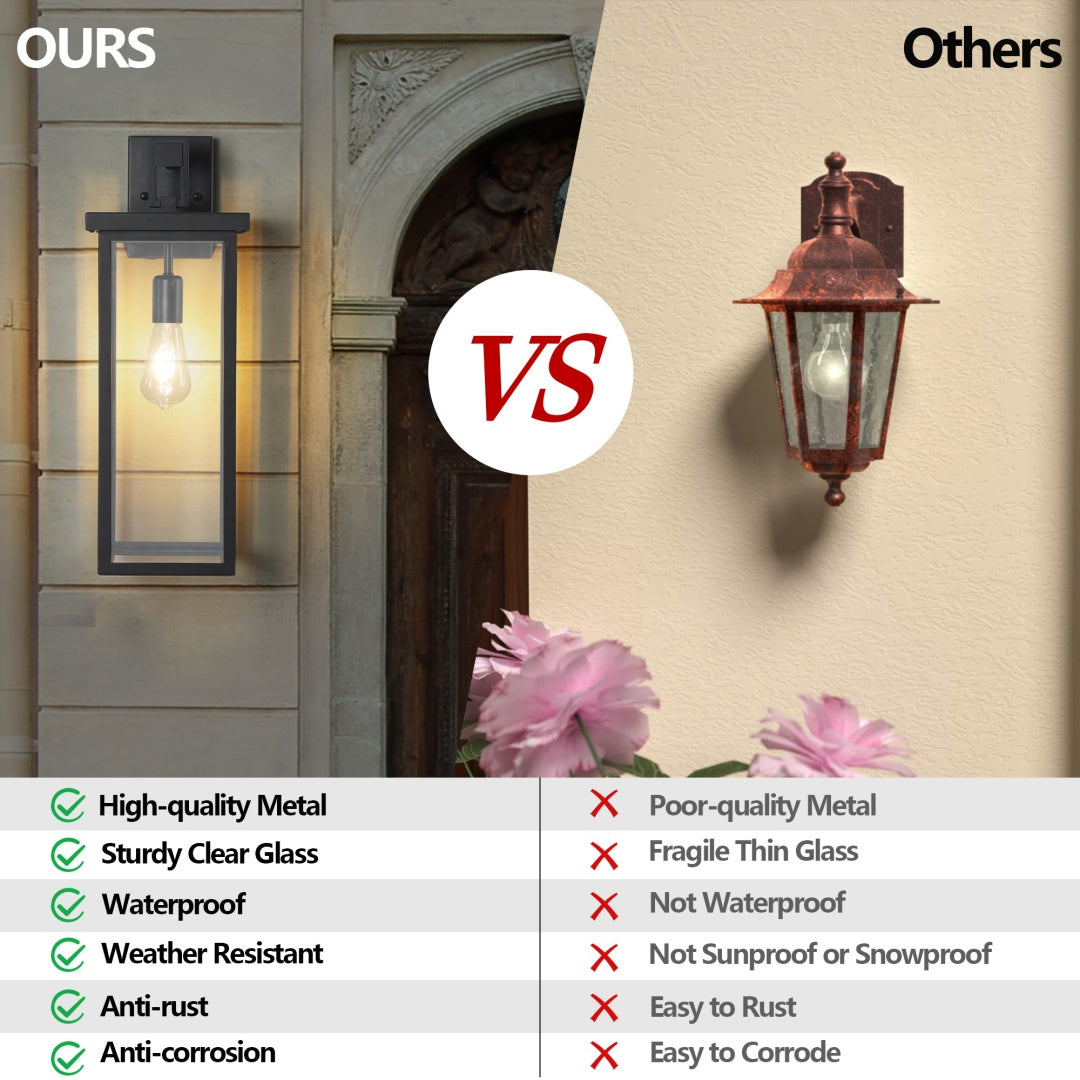 Modern Outdoor Wall Lanterns - Black Metal Frame, Clear Glass