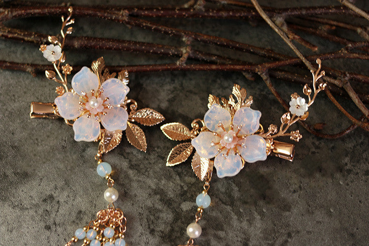 Retro Hanfu Hairpin with Flower Design & Duckbill Clip Set