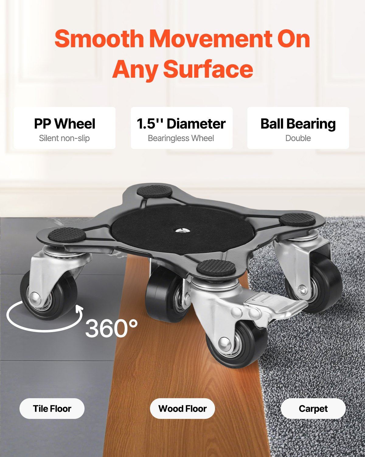Heavy Duty Furniture Moving Dolly with 5 Wheels - 1200 Lb Capacity