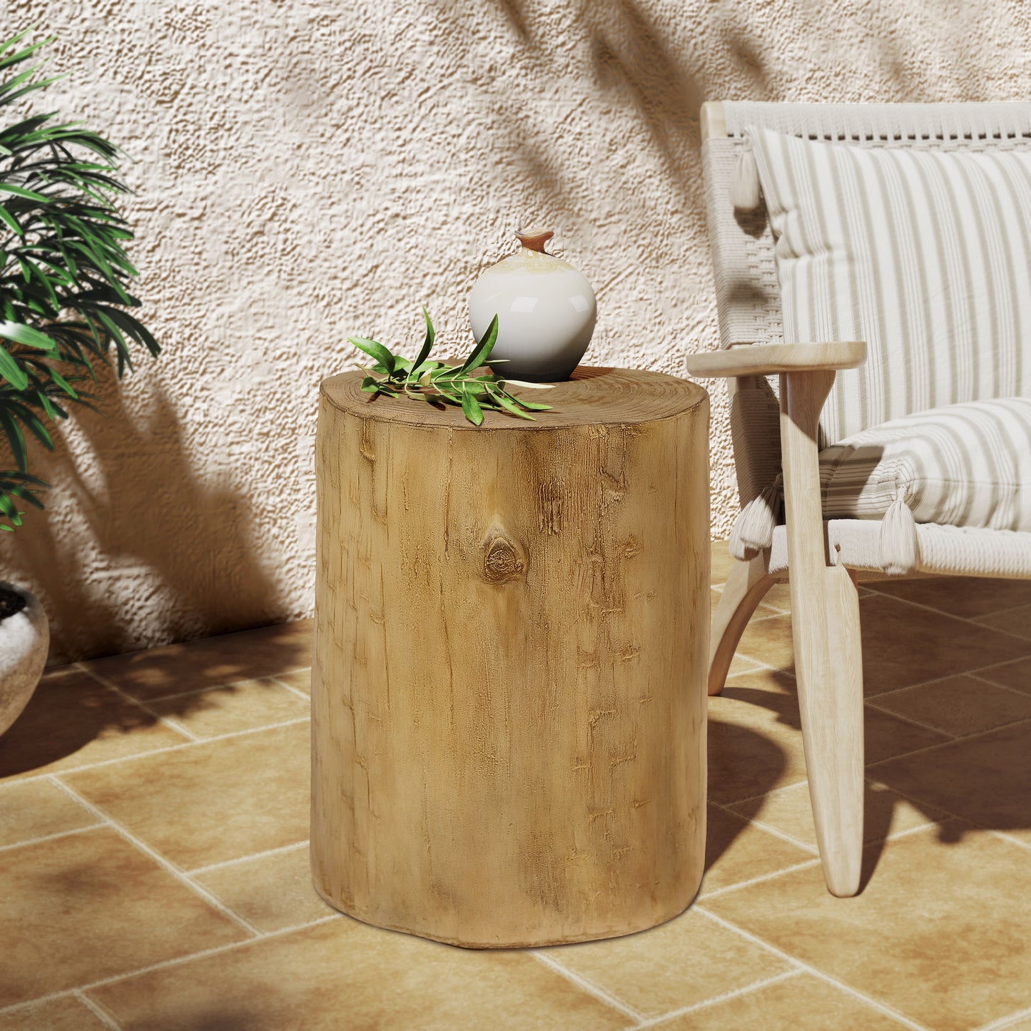 Outdoor 14.25inch MGO Side Table, Hand-Painted Wood Stump