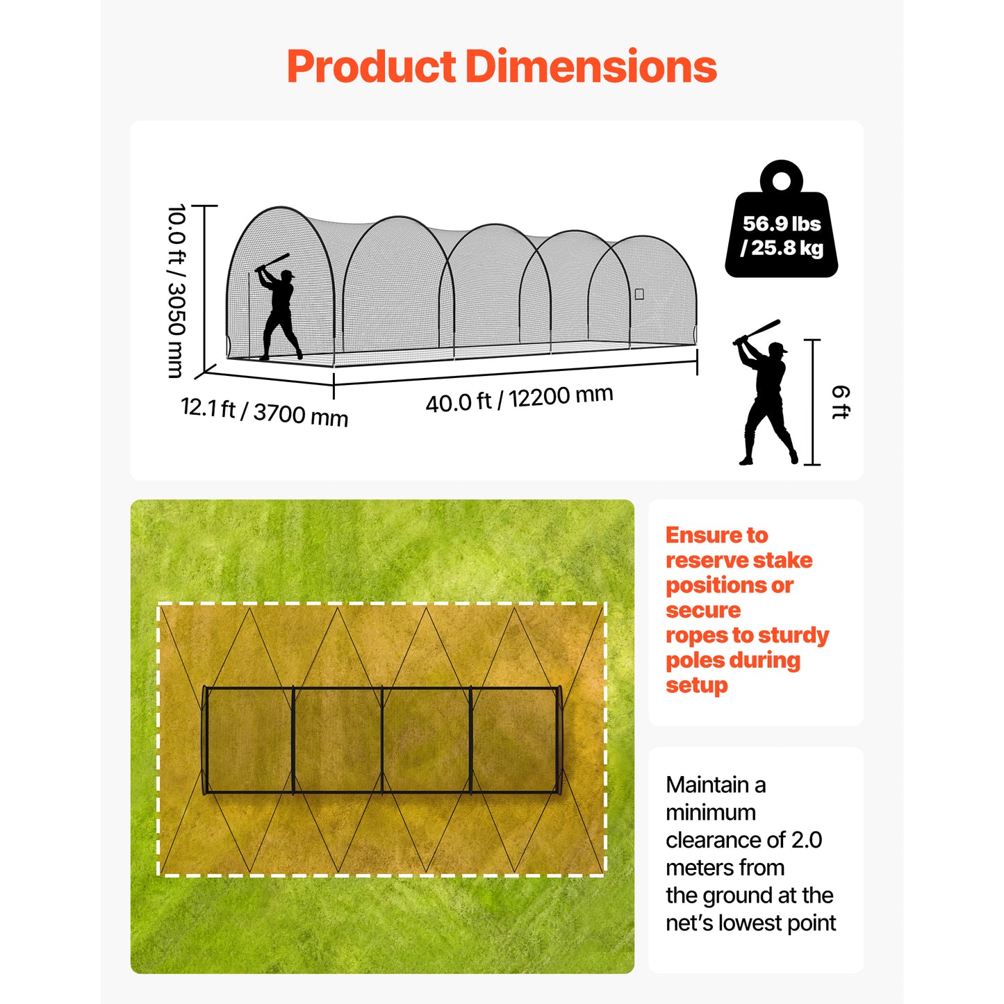 Portable Baseball Batting Cage 40x12.1x10 ft Freestanding Hitting Net for Indoor Outdoor Training