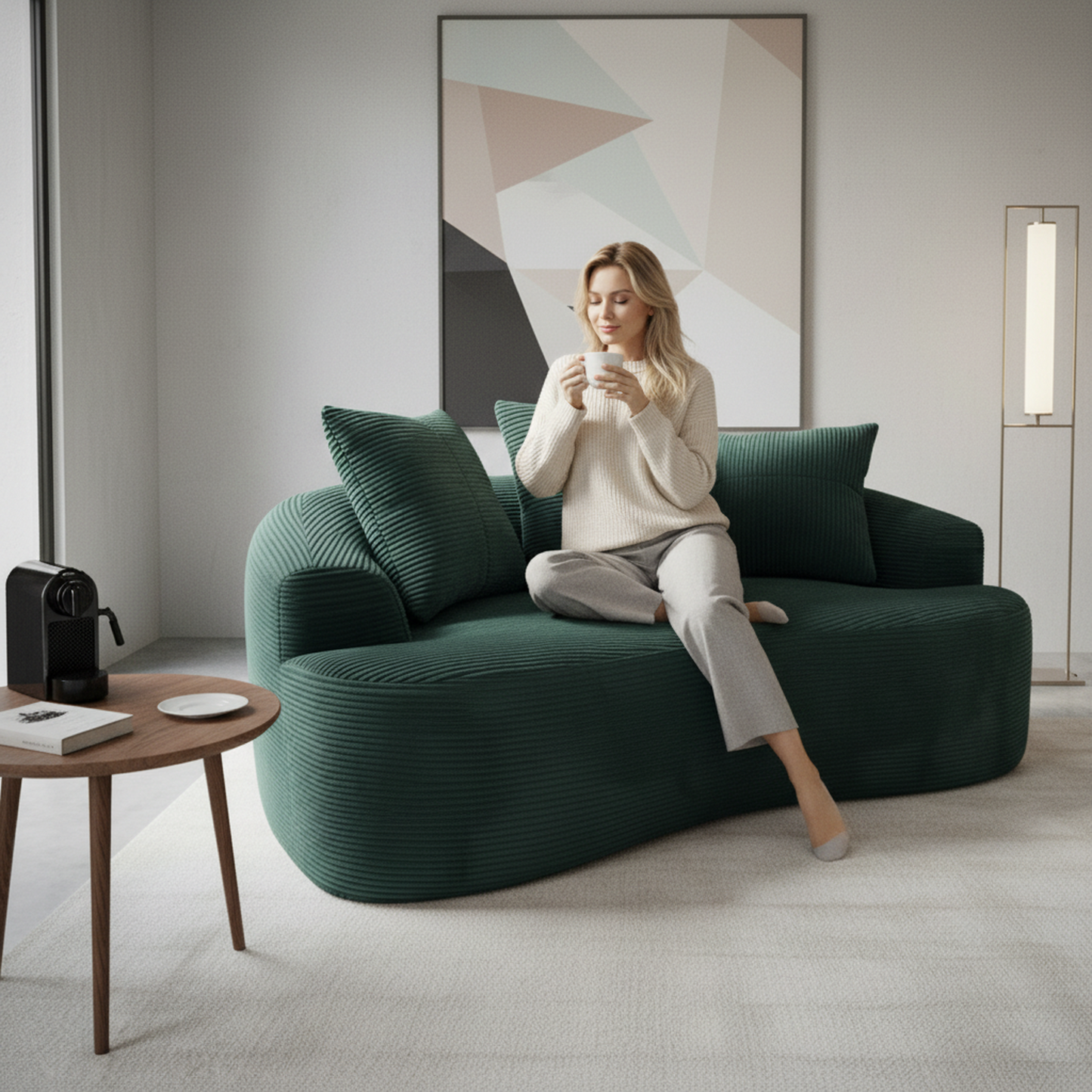 65.35 Curved Loveseat Sofa With Pocket Spring Cushions For Soft