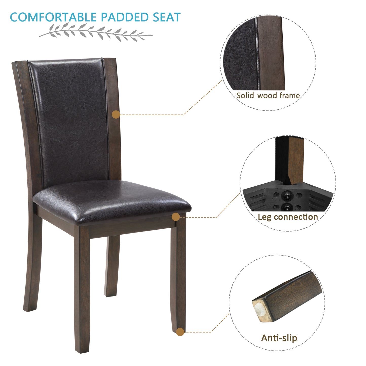Wooden Dining Chairs Set of 4 with Padded Seat - Dark Walnut