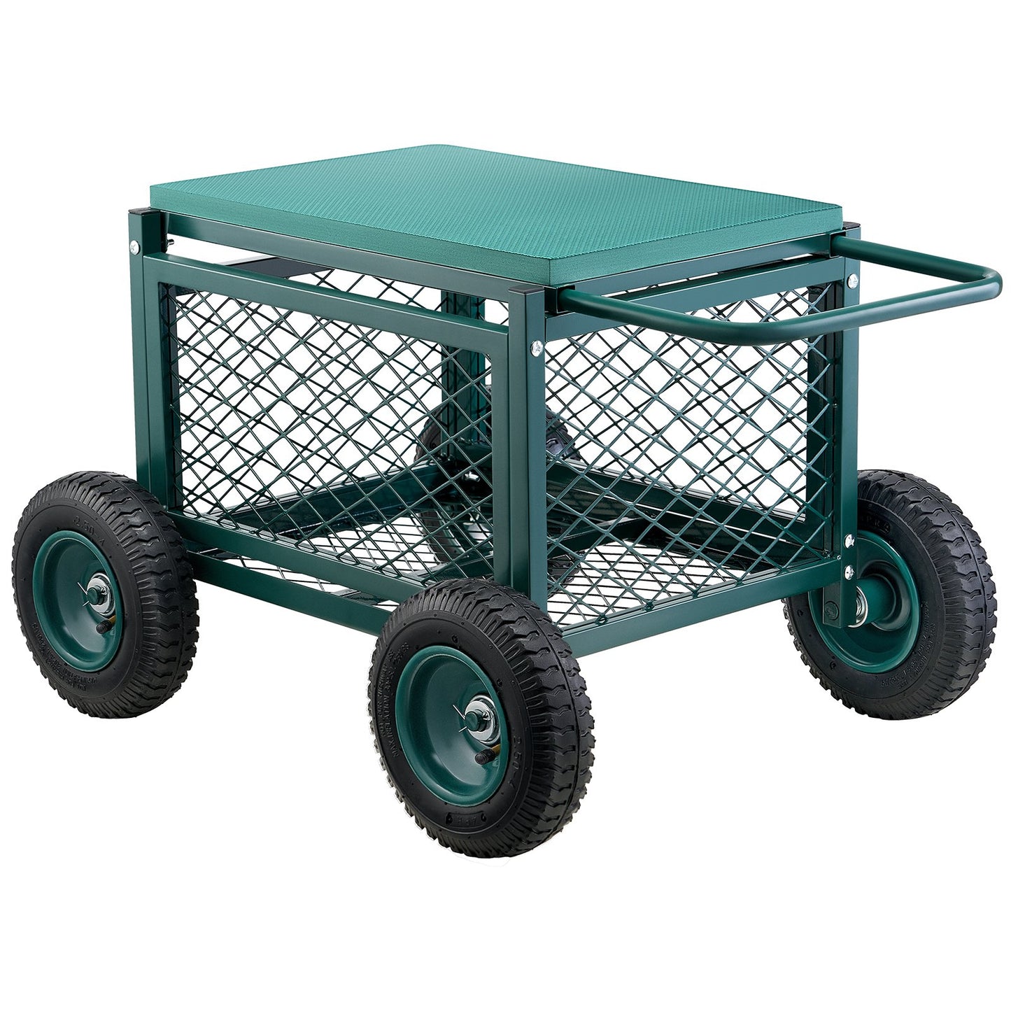 Heavy Duty Garden Cart with Seat and Storage - 400LB Capacity, Green