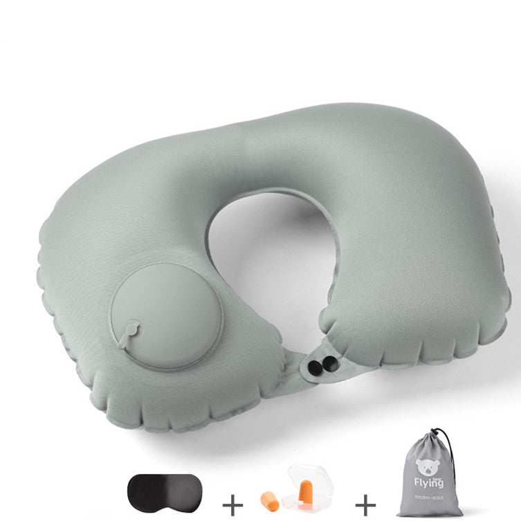 Portable Inflatable U-Shaped Travel Pillow with Self-Inflating Valve