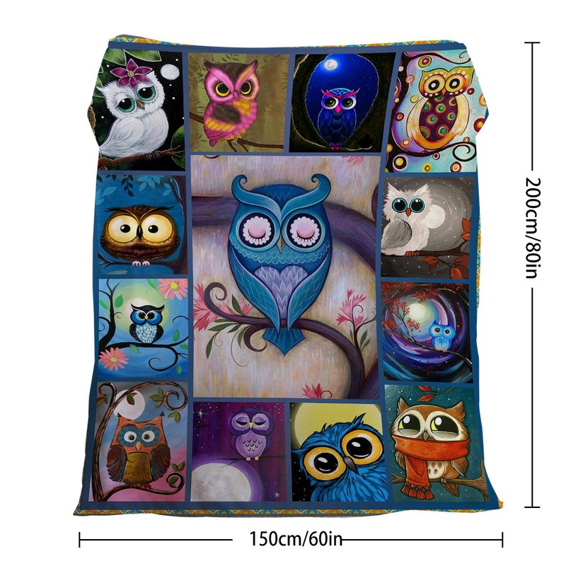 Multicolor Flannel Owl Pattern Blanket for Outdoor, Home & Travel Use