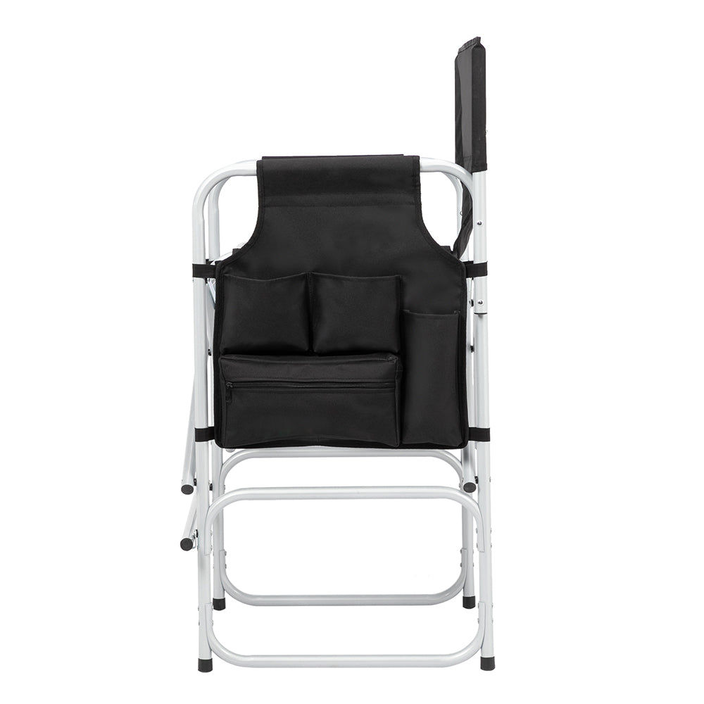Folding Director's Chair with Footrest and Storage - Black