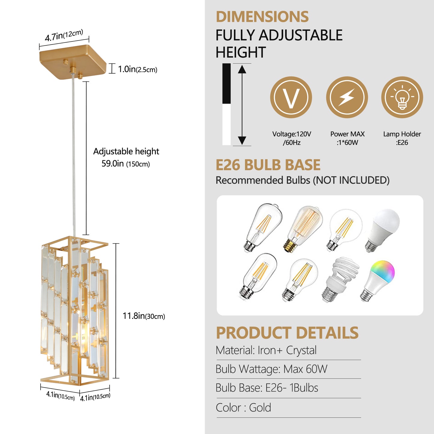 Modern Crystal Pendant Light Set - 3 Adjustable Fixtures