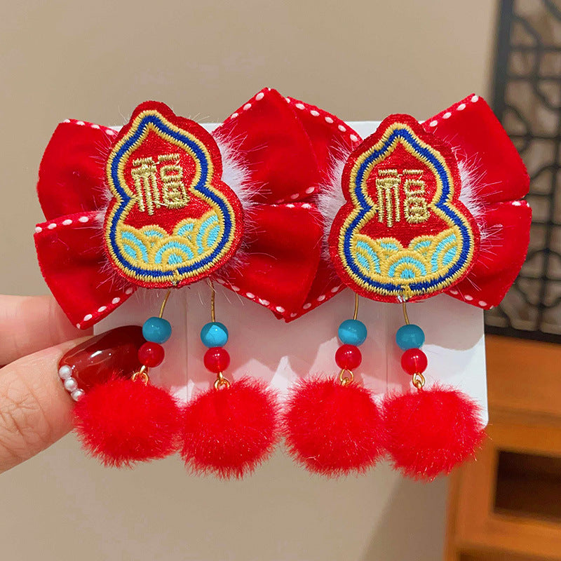 Chinese-Style Lion Dance Hair Clips for Kids - Handmade Pair