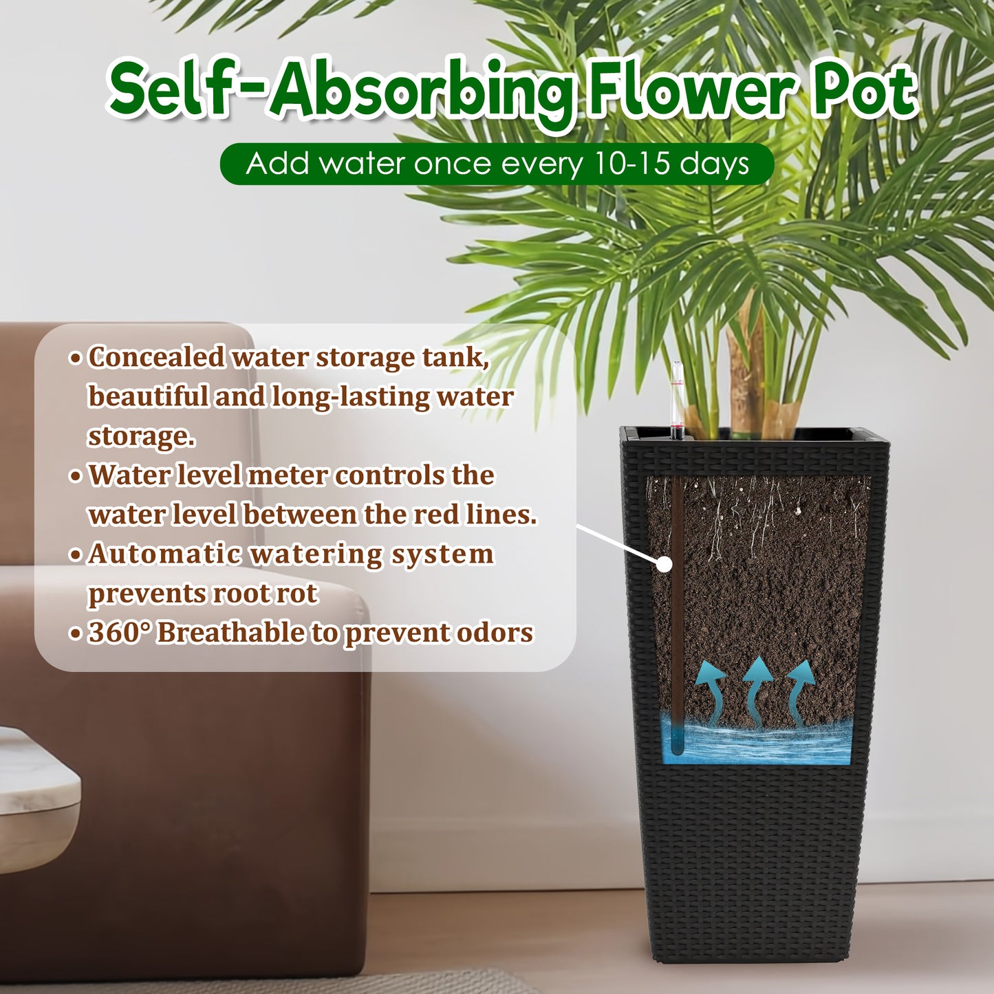 Pack Of 2 Square Planter For Garden 22-Inch High Faux Rattan Design