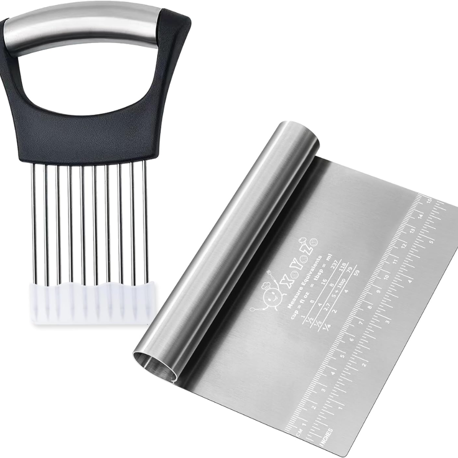 Multi-Purpose Stainless Steel Bench Scraper & Onion Holder Set