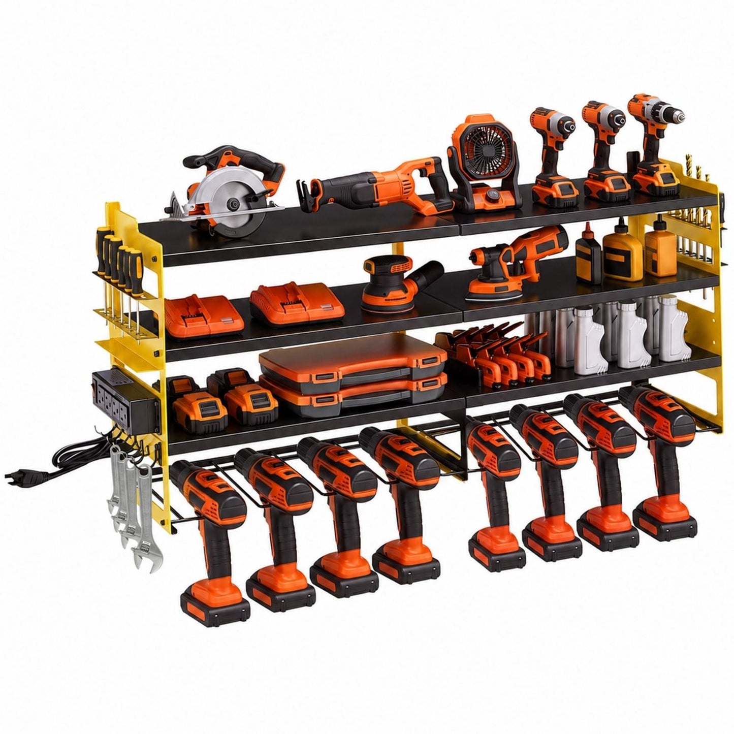 Wall-Mounted Electric Tool Storage Rack with Charging Station