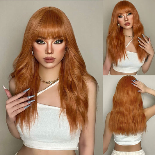 Women’s Orange Synthetic Long Hair Wig 50cm for Daily Use