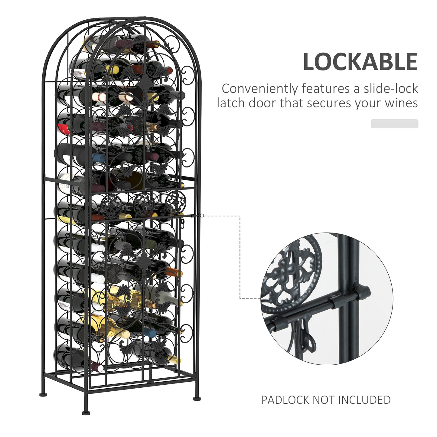 45-Bottle Portable Wrought Iron Wine Rack - Decorative Wine Organizer