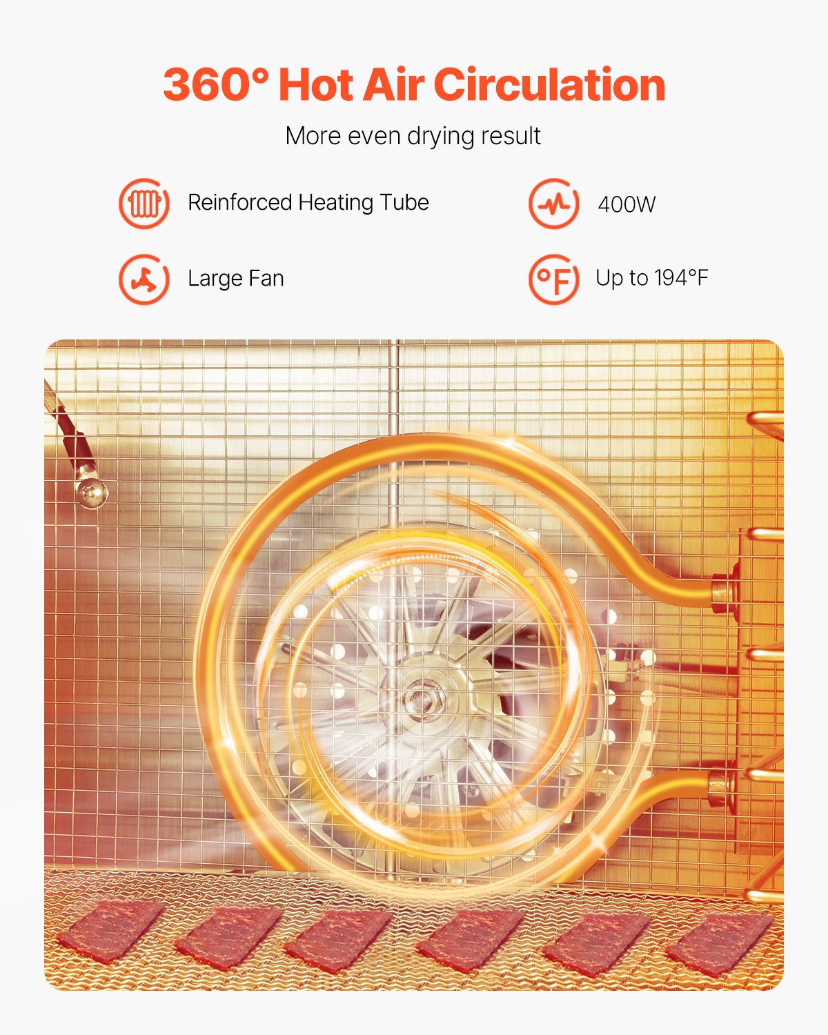Food Dehydrator Machine with 6 Stainless Steel Trays 400W Large Capacity