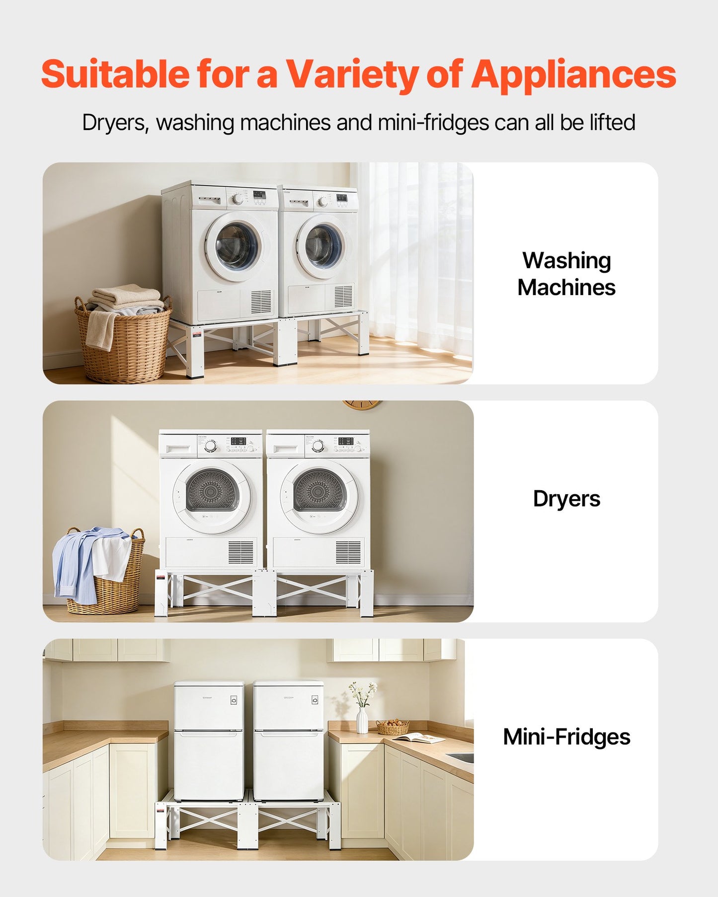 Laundry Pedestal Stand 12 Inch Height, Universal Fit, 700 Lb Capacity, White 2 Pack