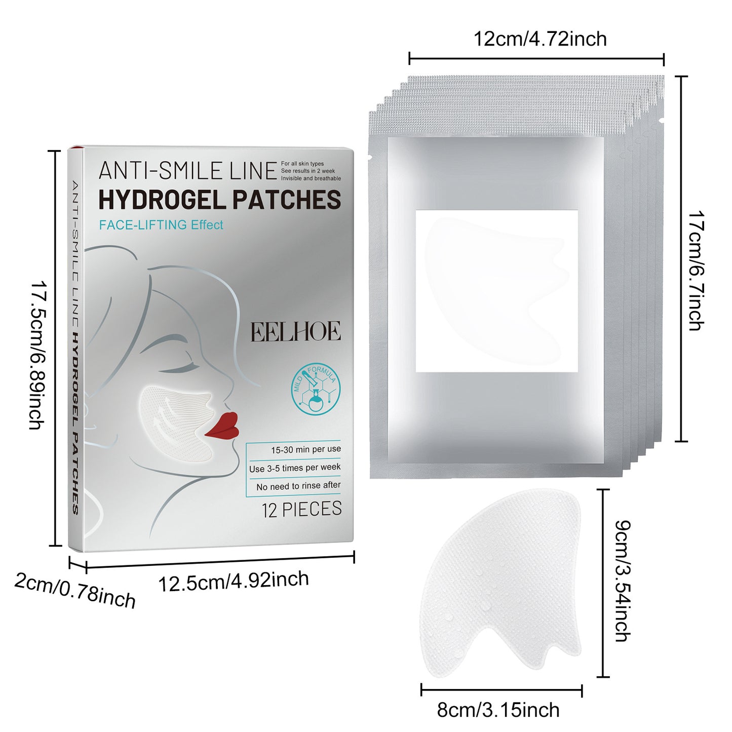 Facial Patch Set for Skin Care - Microcrystalline Smile Pattern 12 Pieces